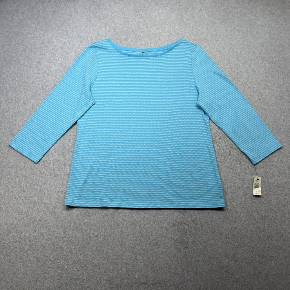 Talbots Tee Shirt Womens Petite Large Blue Stripe 3/4 Sleeve Boat Neck Top